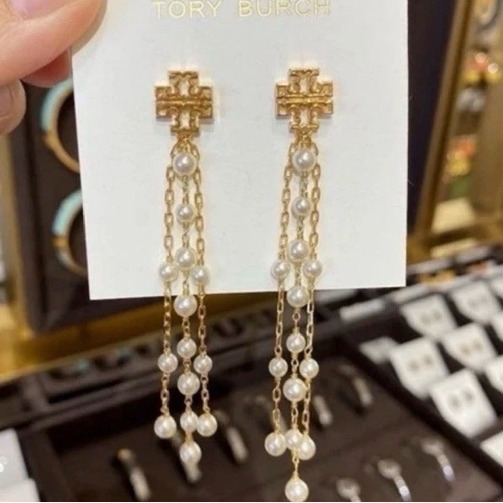 Tory Burch Gold Pearl Cascade Drop Earrings